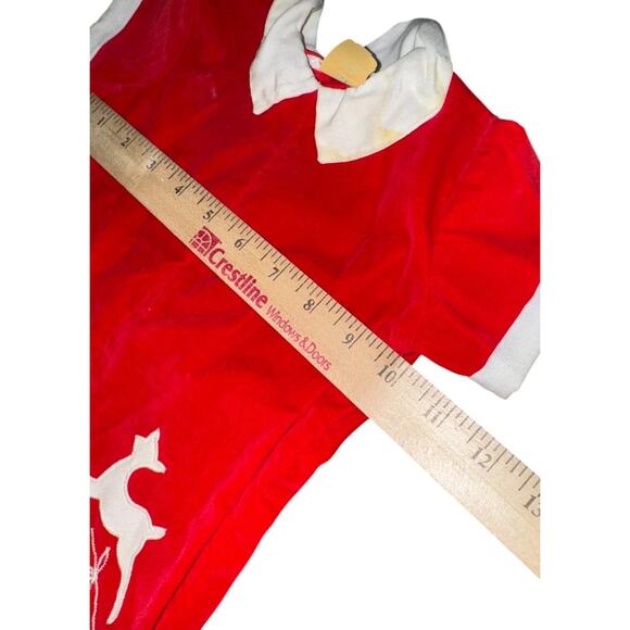 Vintage Nannette Red Velveteen Baby Romper White Deer Applique 3-6 Mo Made in US - Picture 10 of 11